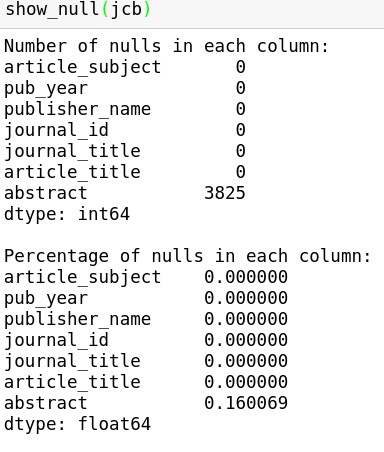 Example output from the show_null function